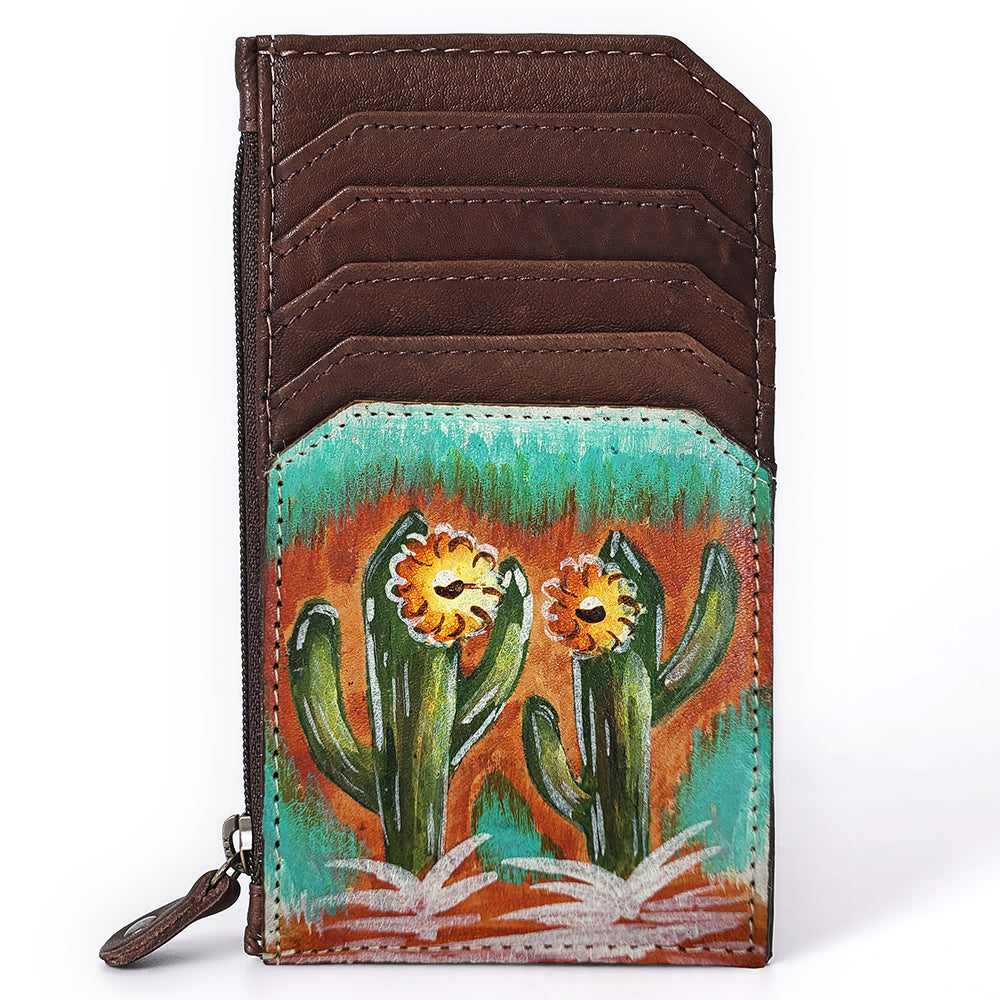 ADCCM115 Hand-Painted Leather Card Holder - Blooming Cactus Art