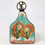 ADKRM144 Hand-Painted Cowhide Leather Keyring � Southwestern Cactus Bloom Design