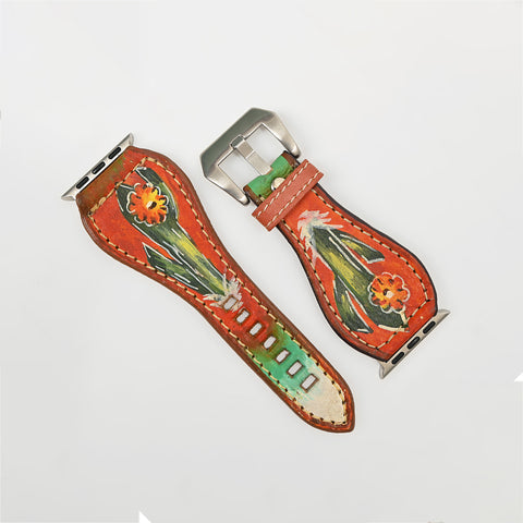 American Darling Hand Painted Leather I Watch strap - Western Saguaro Series