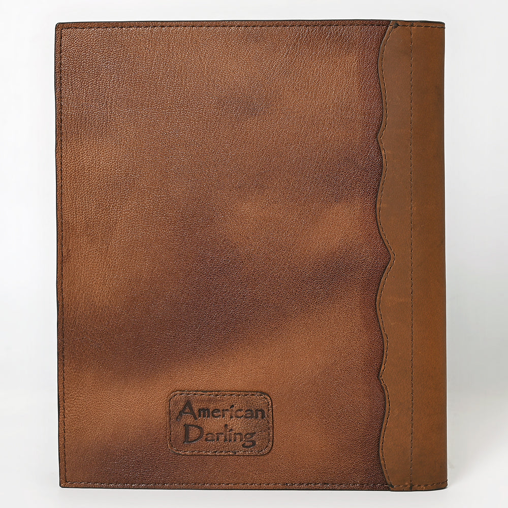 ADBG1040 Hand Tooled Western Leather Portfolio-Mosaic Trim Organizer