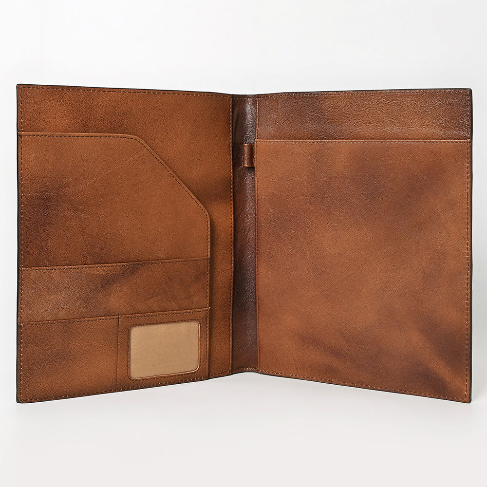ADBG1040 Hand Tooled Western Leather Portfolio-Mosaic Trim Organizer
