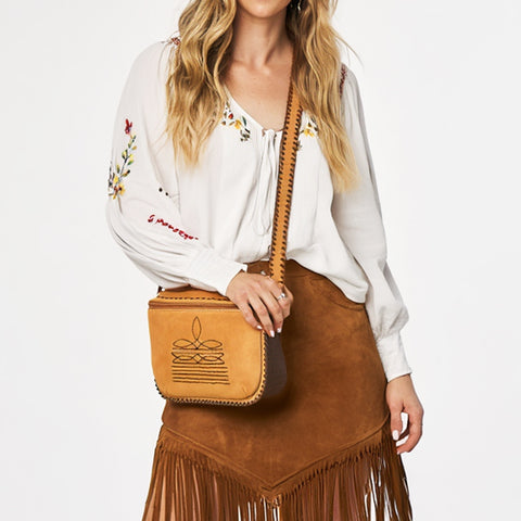 American Darling Genuine Suede Leather Buck Stitched Cross body Bag