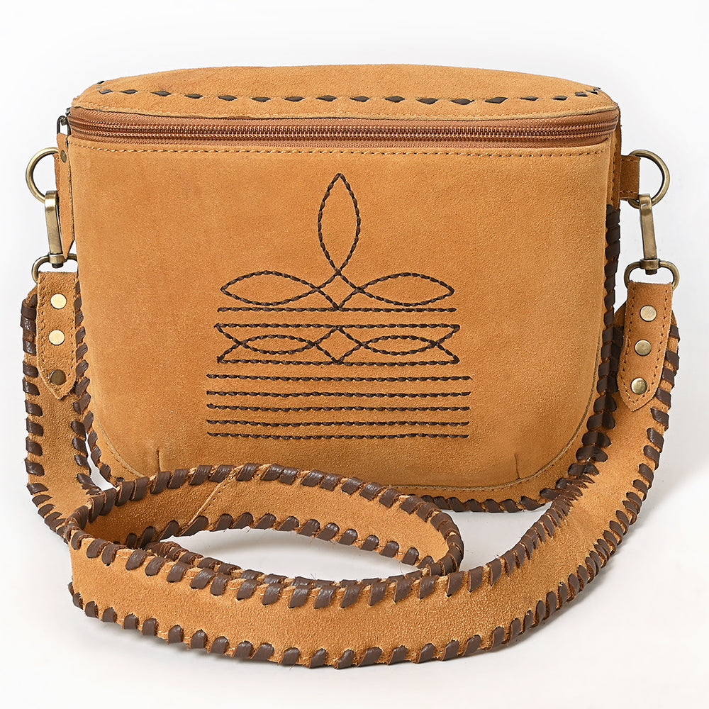 ADBGA772 Genuine suede Western Crossbody Bag - Stitch Design with Whipstitch Strap