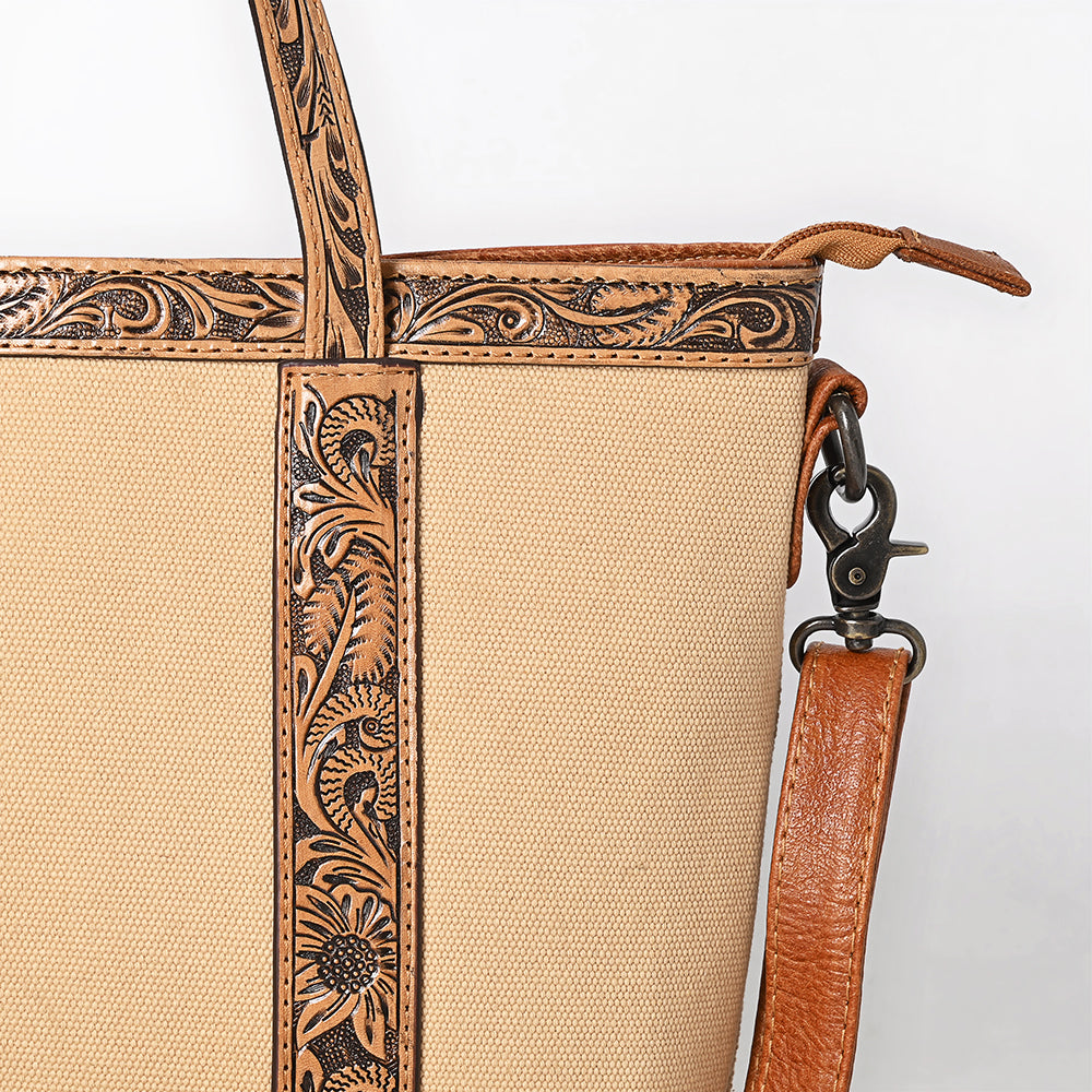ADBG1714 Tote Bag with Hand-Tooled Genuine Leather Saddle Blanket Accents & Adjustable Strap