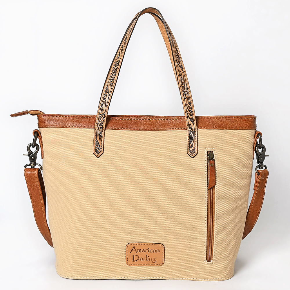 ADBG1714 Tote Bag with Hand-Tooled Genuine Leather Saddle Blanket Accents & Adjustable Strap