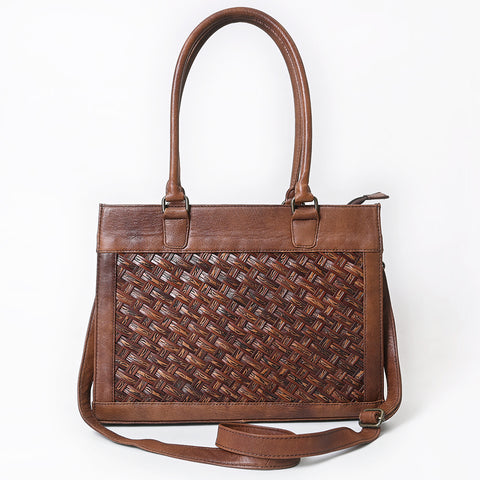 American Darling Woven Pattern Full Grain Genuine Leather Tote Bag | Classic Western Carryall