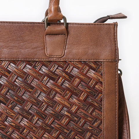 American Darling Woven Pattern Full Grain Genuine Leather Tote Bag | Classic Western Carryall