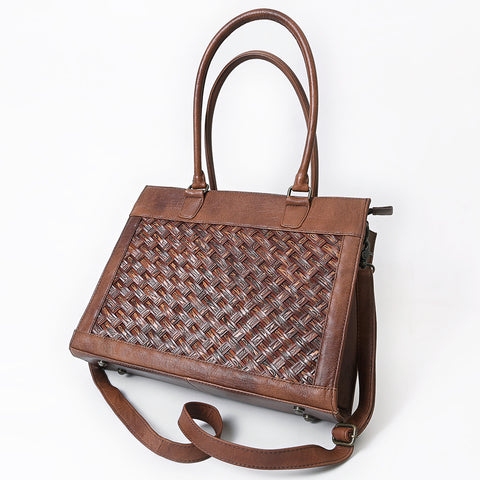 American Darling Woven Pattern Full Grain Genuine Leather Tote Bag | Classic Western Carryall