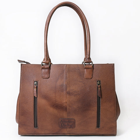 American Darling Woven Pattern Full Grain Genuine Leather Tote Bag | Classic Western Carryall