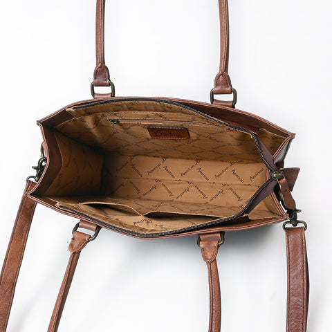 American Darling Woven Pattern Full Grain Genuine Leather Tote Bag | Classic Western Carryall