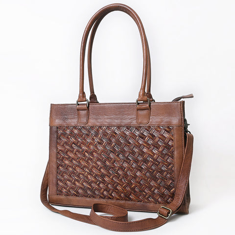 American Darling Woven Pattern Full Grain Genuine Leather Tote Bag | Classic Western Carryall