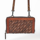 Tooled Leather Wallet Crossbody Bag | Basket Weave Western Purse