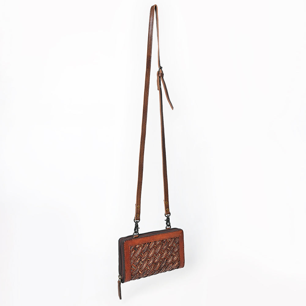 ADBG1716 Hand-Tooled Genuine Leather Crossbody Wallet with Adjustable Strap