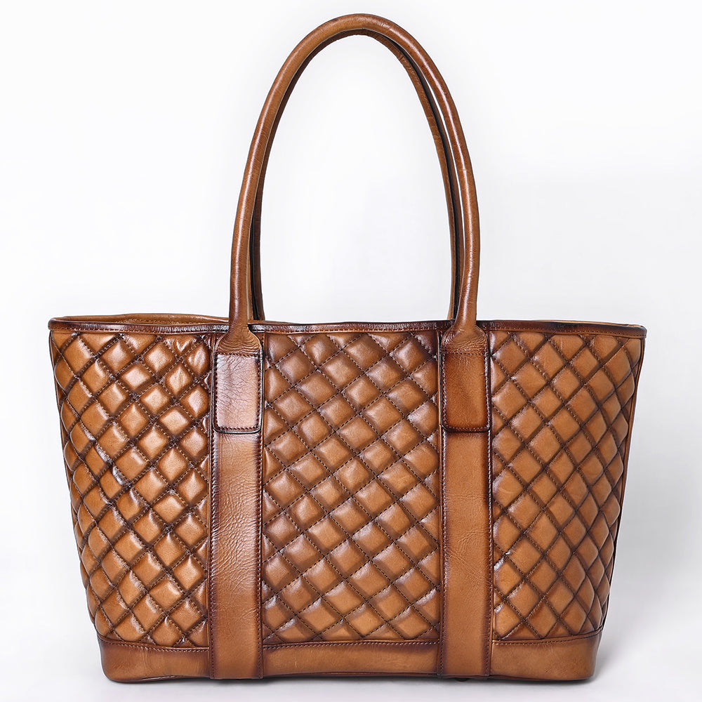 ADBGM607 Tote Bag - Quilted Genuine Leather Western Tote in Tan Saddle Finish