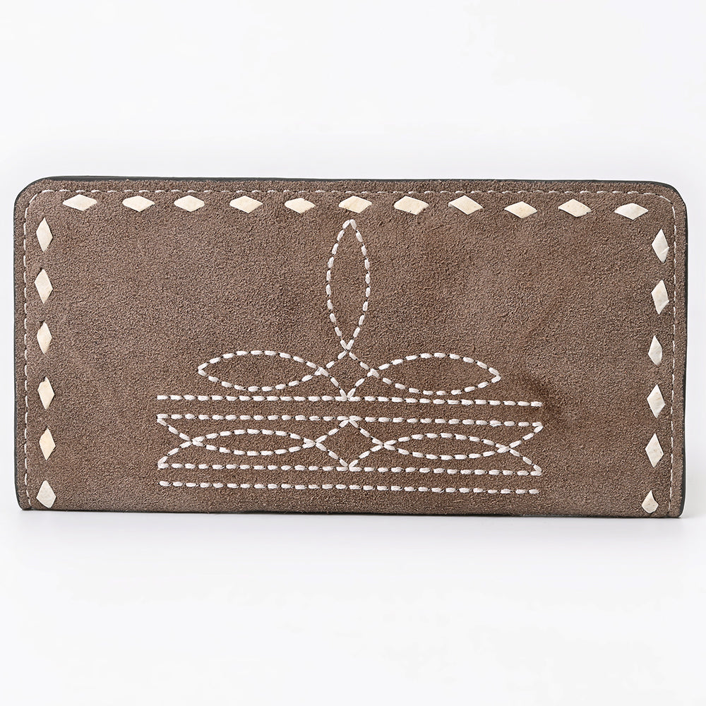 ADBG1687 Suede Leather Wallet with White Whipstitch Embroidery - Western Style