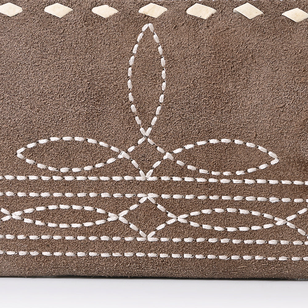 ADBG1687 Suede Leather Wallet with White Whipstitch Embroidery - Western Style