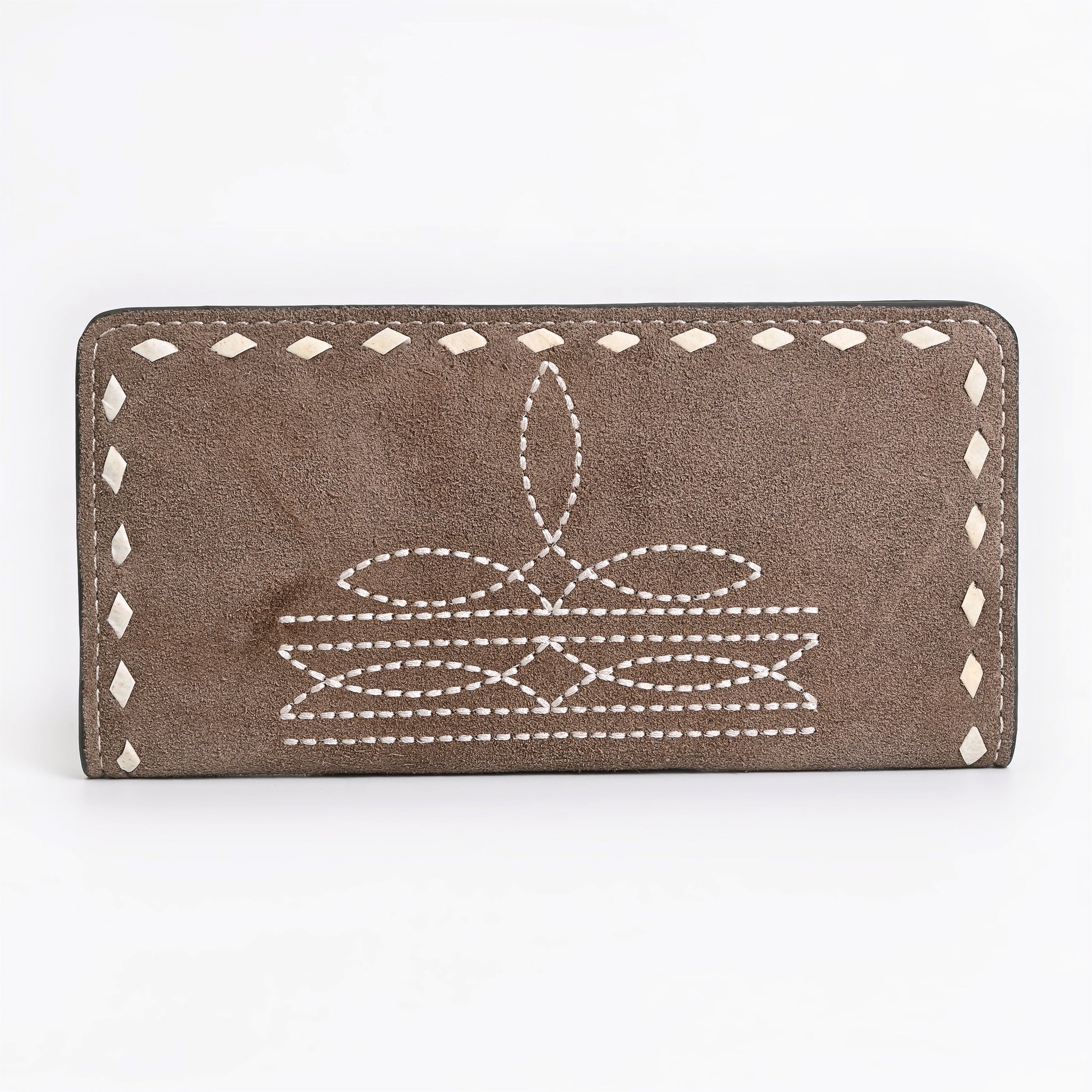 ADBG1687 Suede Leather Wallet with White Whipstitch Embroidery - Western Style