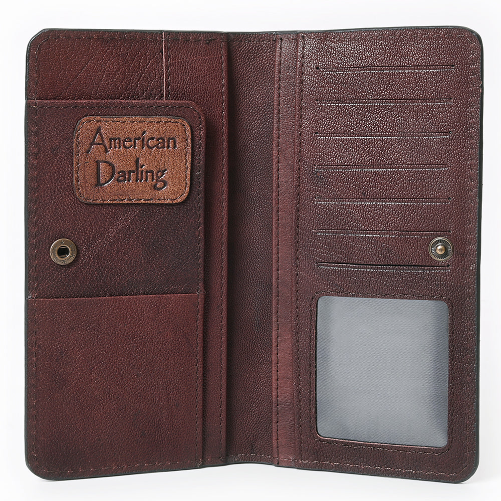 ADBG1687 Genuine suede Leather Wallet with White Whipstitch Embroidery - Western Style