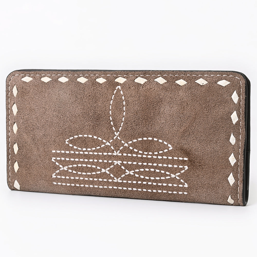 ADBG1687 Suede Leather Wallet with White Whipstitch Embroidery - Western Style
