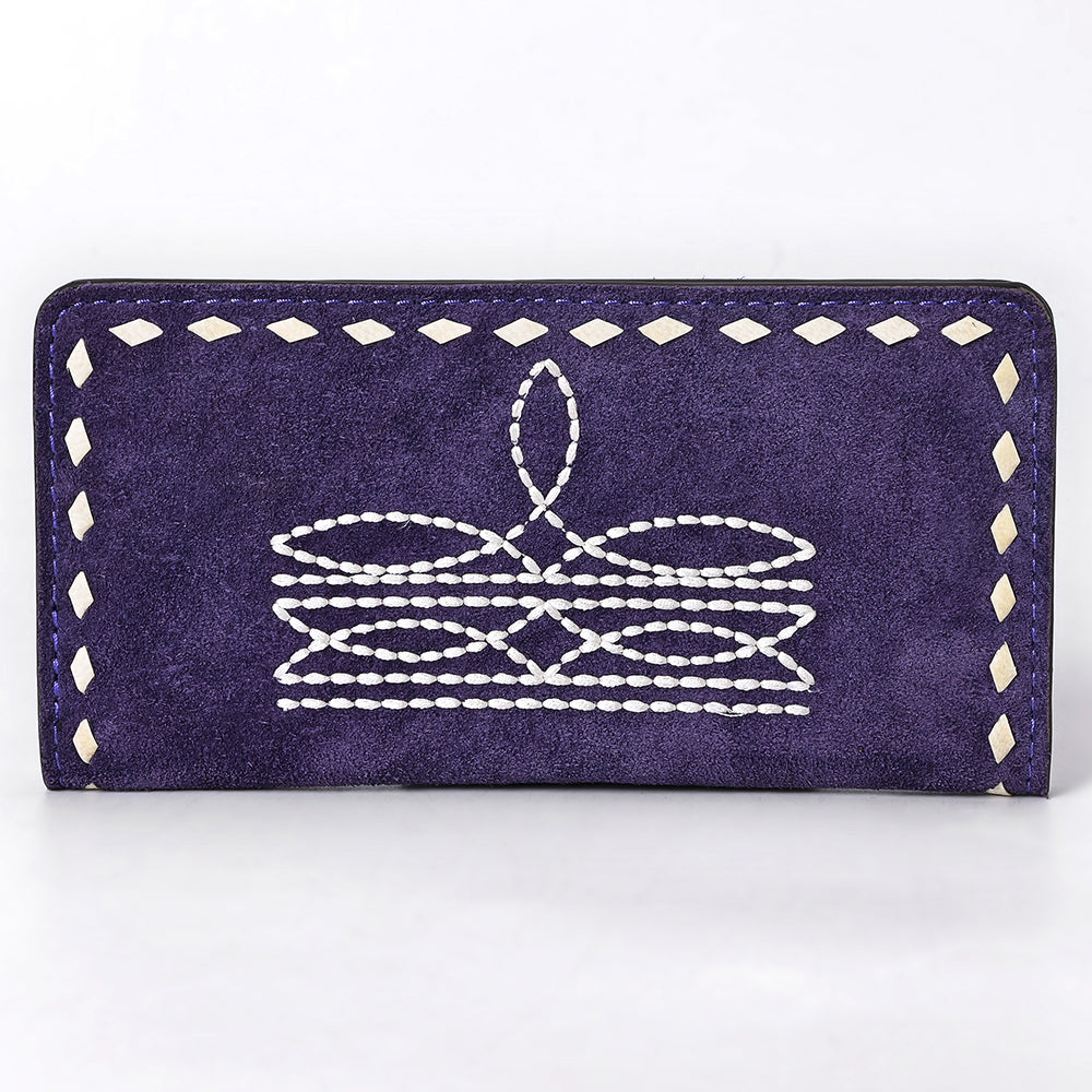 ADBG1687 Suede Leather Wallet with White Whipstitch Embroidery - Western Style
