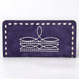 ADBG1687 Suede Leather Wallet with White Whipstitch Embroidery - Western Style