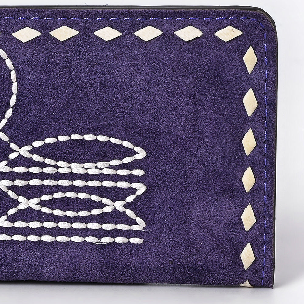 ADBG1687 Suede Leather Wallet with White Whipstitch Embroidery - Western Style