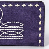 ADBG1687 Suede Leather Wallet with White Whipstitch Embroidery - Western Style
