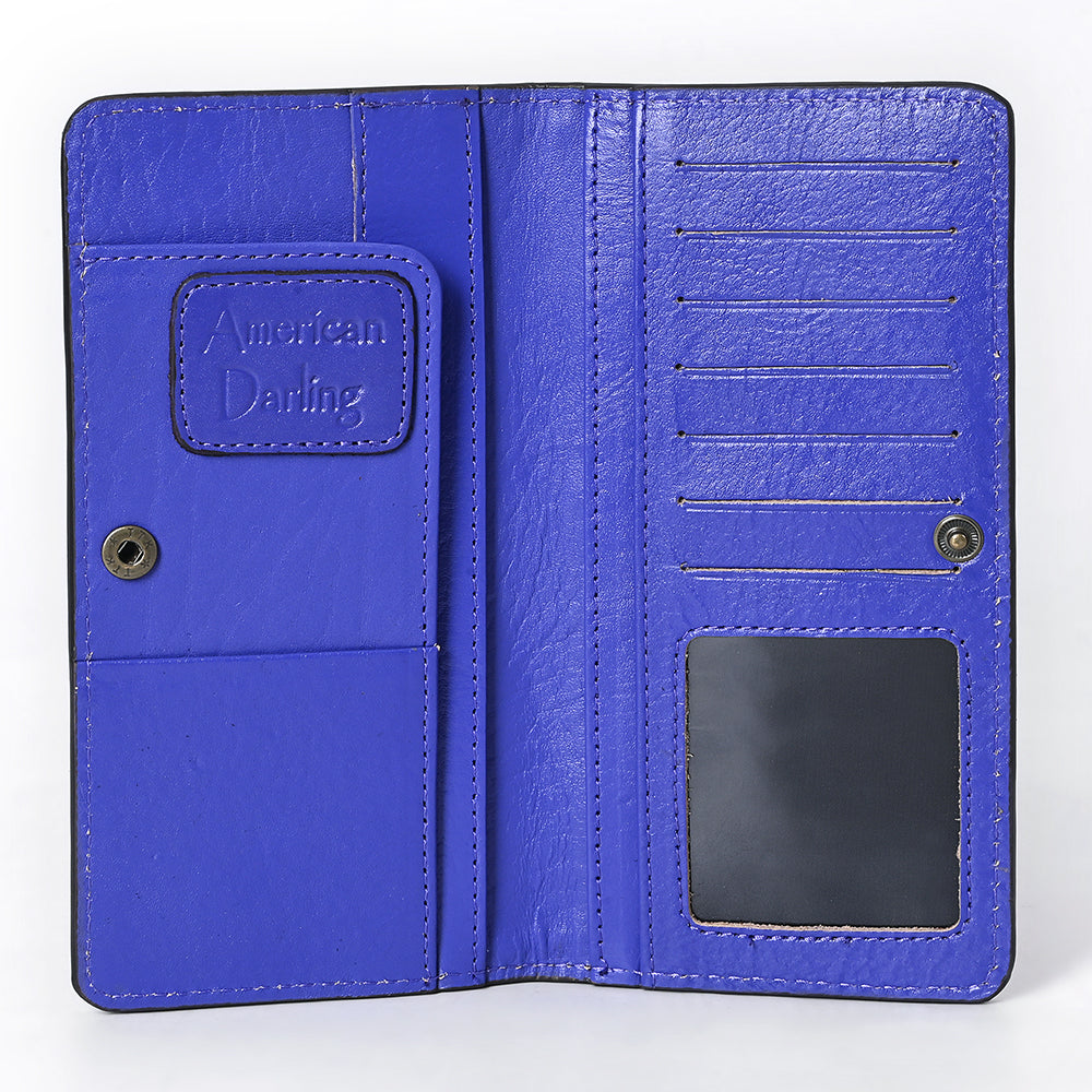 ADBG1687 Suede Leather Wallet with White Whipstitch Embroidery - Western Style