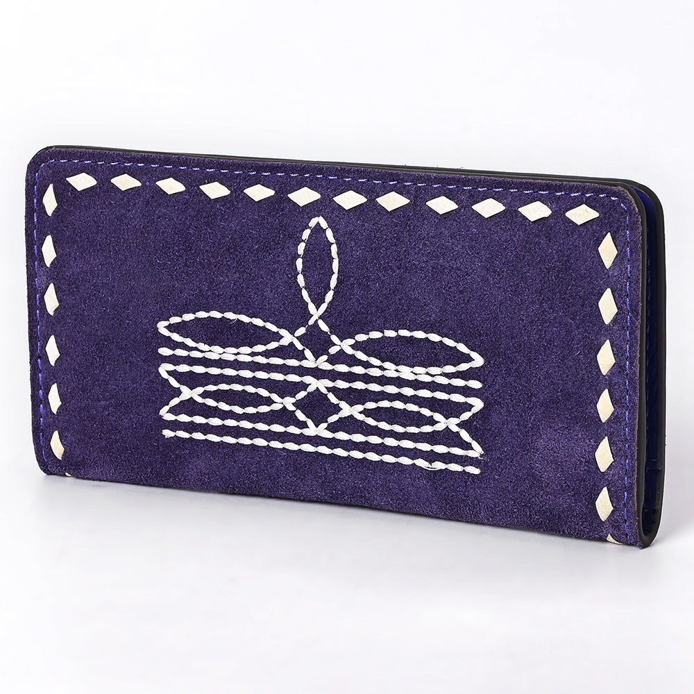 ADBG1687 Suede Leather Wallet with White Whipstitch Embroidery - Western Style