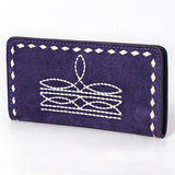 ADBG1687 Suede Leather Wallet with White Whipstitch Embroidery - Western Style