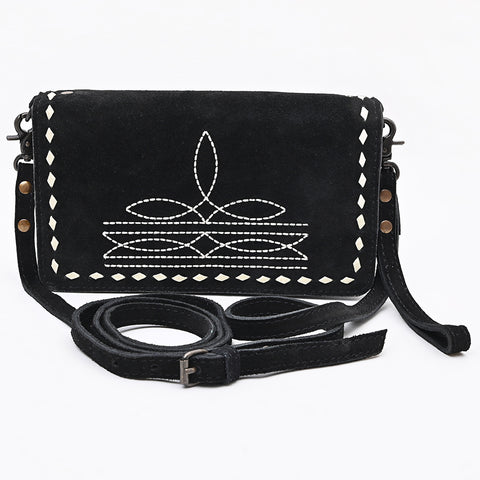 American Darling Black Genuine Suede Organizer Bag | Boot Stitched Clutch