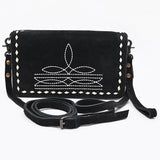 ADBG1717 Western Black Suede Wallet Bag with White Stitch Embroidery