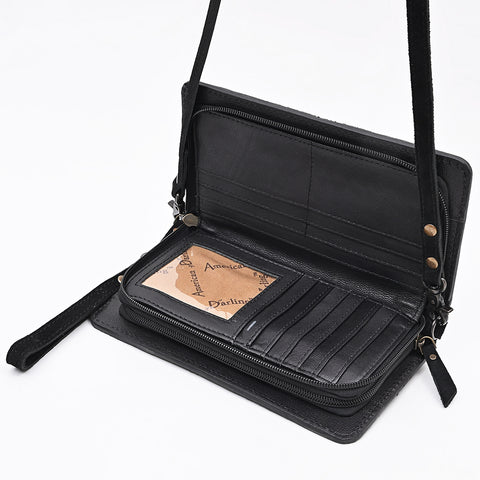 American Darling Black Genuine Suede Organizer Bag | Boot Stitched Clutch