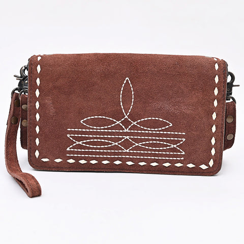 American Darling Genuine Suede Organizer Bag | Western Boot Stitched Clutch
