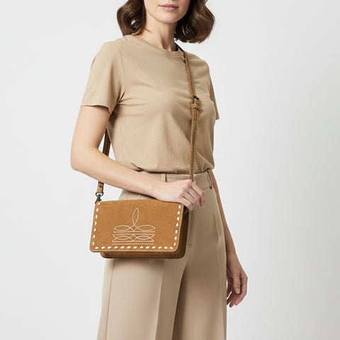 American Darling Genuine Suede Organizer Bag | Western Boot Stitched Clutch