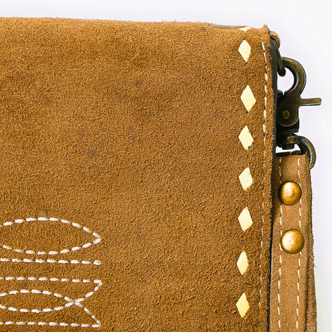 American Darling Genuine Suede Organizer Bag | Western Boot Stitched Clutch