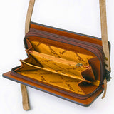 ADBG1717 Suede Leather Wallet Bag with White Western Stitch Embroidery