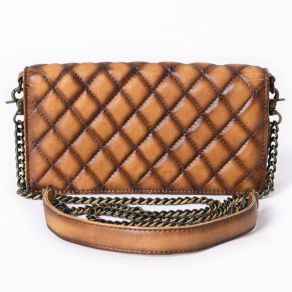 ADBGM169AL Quilted Leather Crossbody Purse - Distressed Tan with Chain Strap