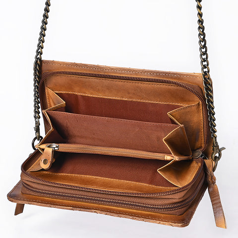 ADBGM169AL Quilted Leather Crossbody Purse - Distressed Tan with Chain Strap