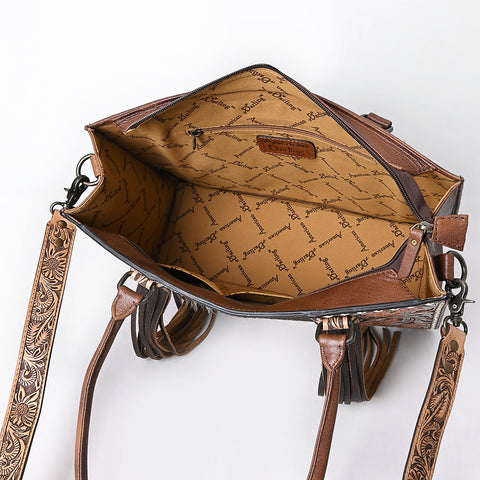 American Darling Hair-On Cowhide Fringe Tote Bag | Hand-Tooled Western Shoulder Bag