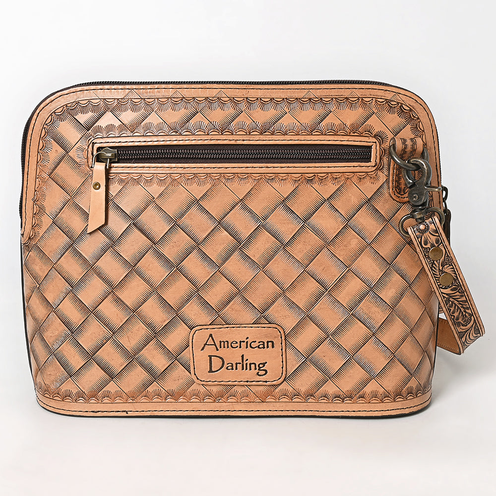ADBG1719 Tooled Leather Crossbody Bag with Floral Carving & Silver Scrollwork