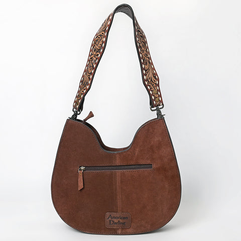 American Darling Genuine Suede Hobo Bag | Boot Stitched Tooled Leather Strap