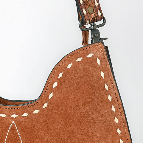 American Darling Genuine Suede Hobo Bag | Boot Stitched Tooled Leather Strap