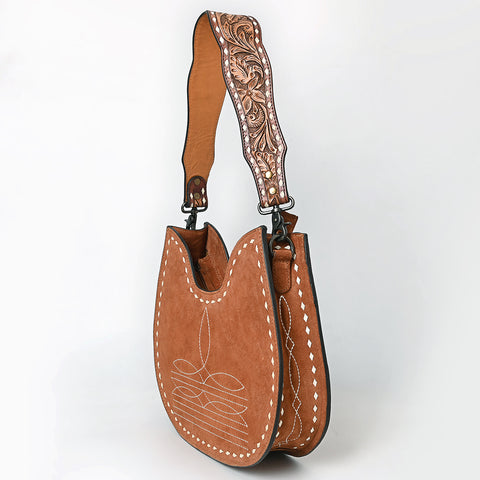 American Darling Genuine Suede Hobo Bag | Boot Stitched Tooled Leather Strap