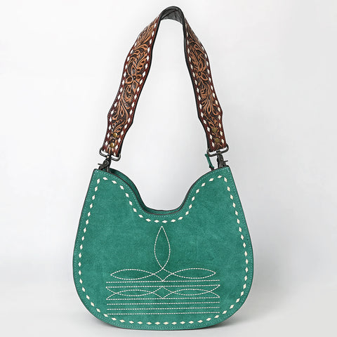 American Darling Genuine Suede Hobo Bag | Boot Stitched Tooled Leather Strap