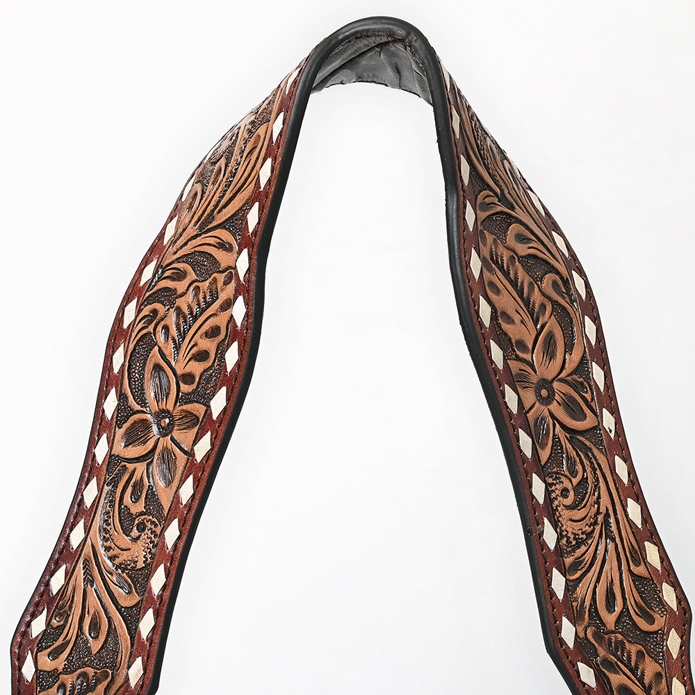 ADBG1720 Suede Hobo Bag with Hand Tooled Leather Strap & White Stitch Detailing