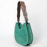 ADBG1720 Suede Hobo Bag with Hand Tooled Leather Strap & White Stitch Detailing