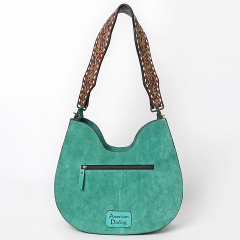American Darling Genuine Suede Hobo Bag | Boot Stitched Tooled Leather Strap