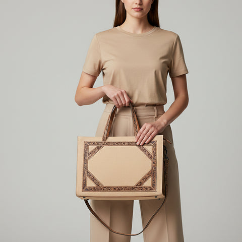 American Darling Western Leather Tote Bag with Hand Tooled Floral Carved Panels