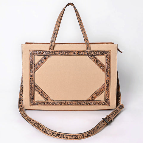 American Darling Western Leather Tote Bag with Hand Tooled Floral Carved Panels